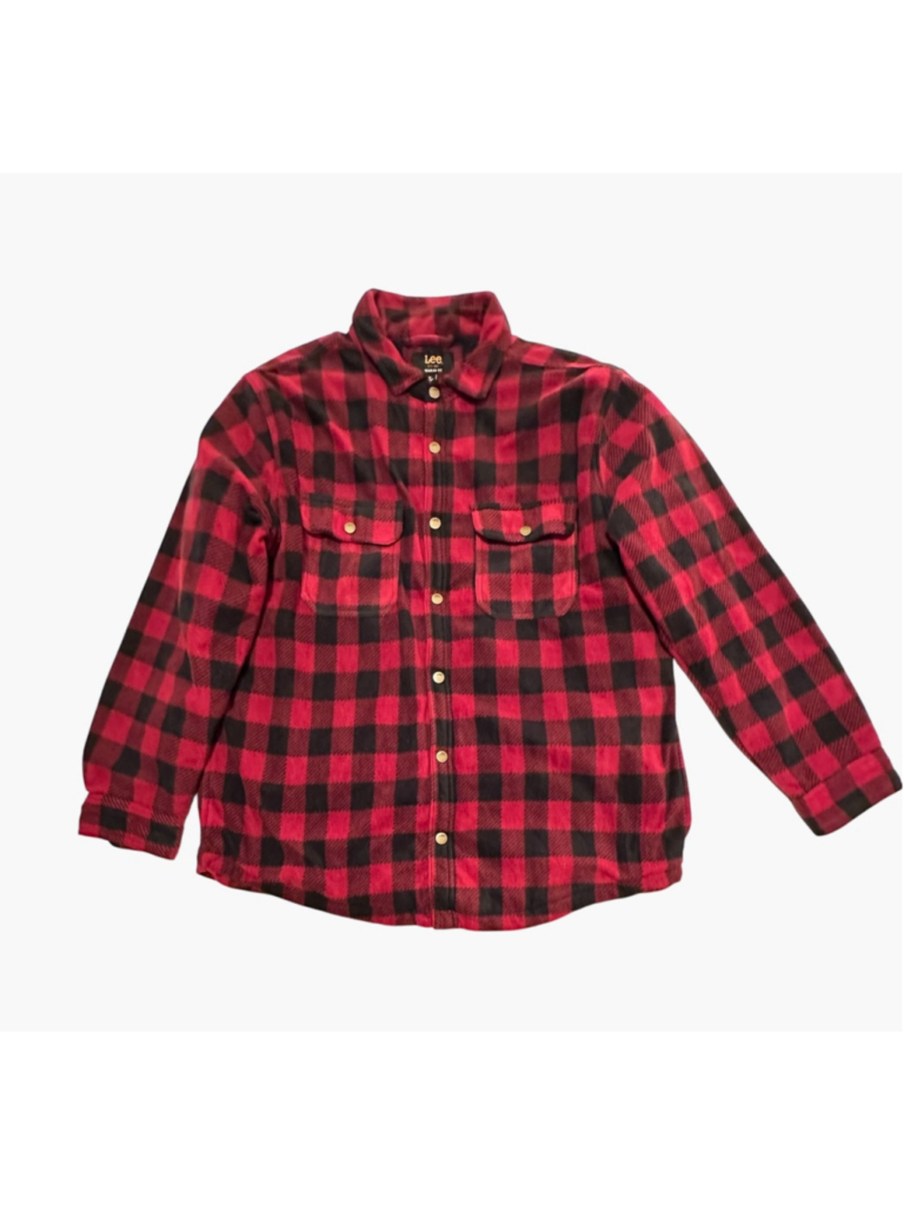 Lee Red Plaid Fleece Jacket Mens XL Soft Black Faux Sherpa Fur Lining NWT - Picture 5 of 16
